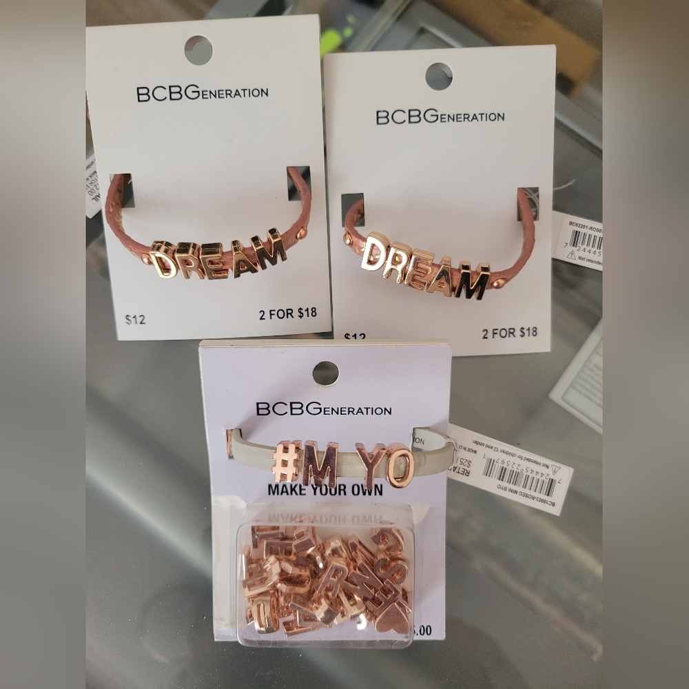 3 BCBG Bracelets with letters